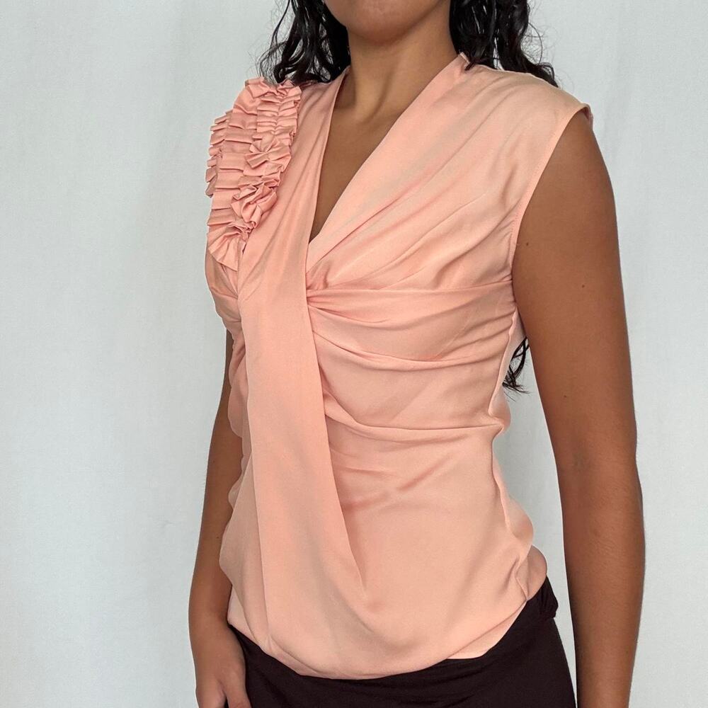 Robert Rodriguez Silk Blush Pink Top Sleeveless Ruffle V Neck Size 4 Small